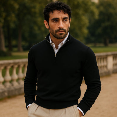 Maglione da uomo in cashmere con mezza zip e maniche lunghe