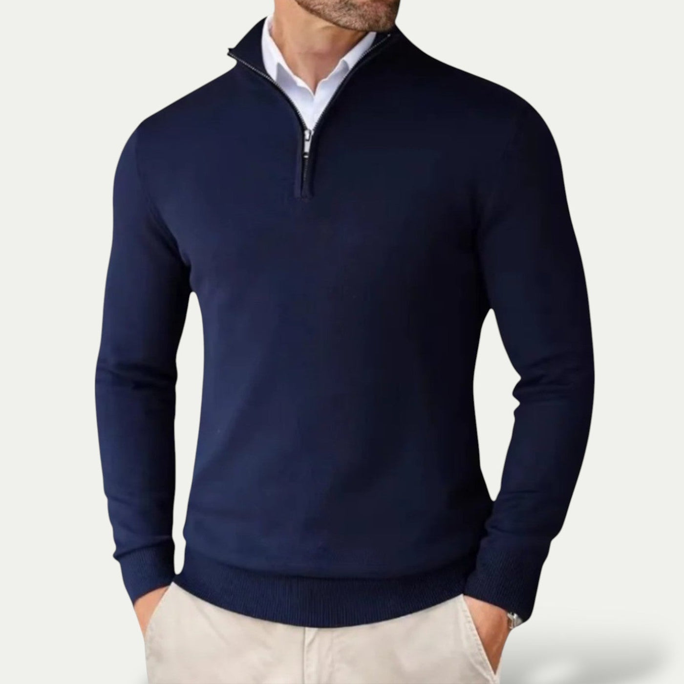 Maglione da uomo in cashmere con mezza zip e maniche lunghe