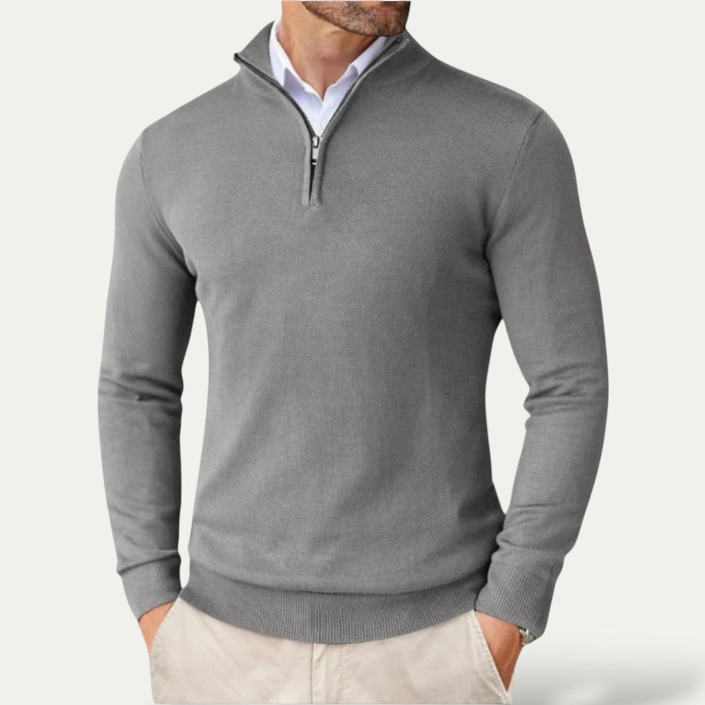 Maglione da uomo in cashmere con mezza zip e maniche lunghe
