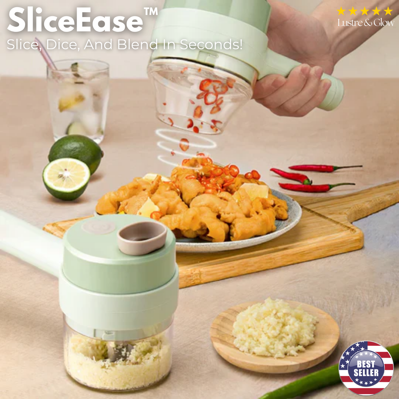 SliceEase™ | Affetta, taglia a cubetti e frulla in pochi secondi!