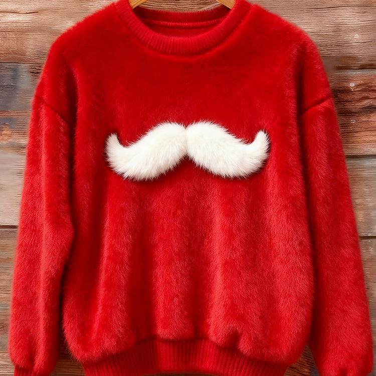 Maglione di Natale con Barba di Babbo Natale Ricamata