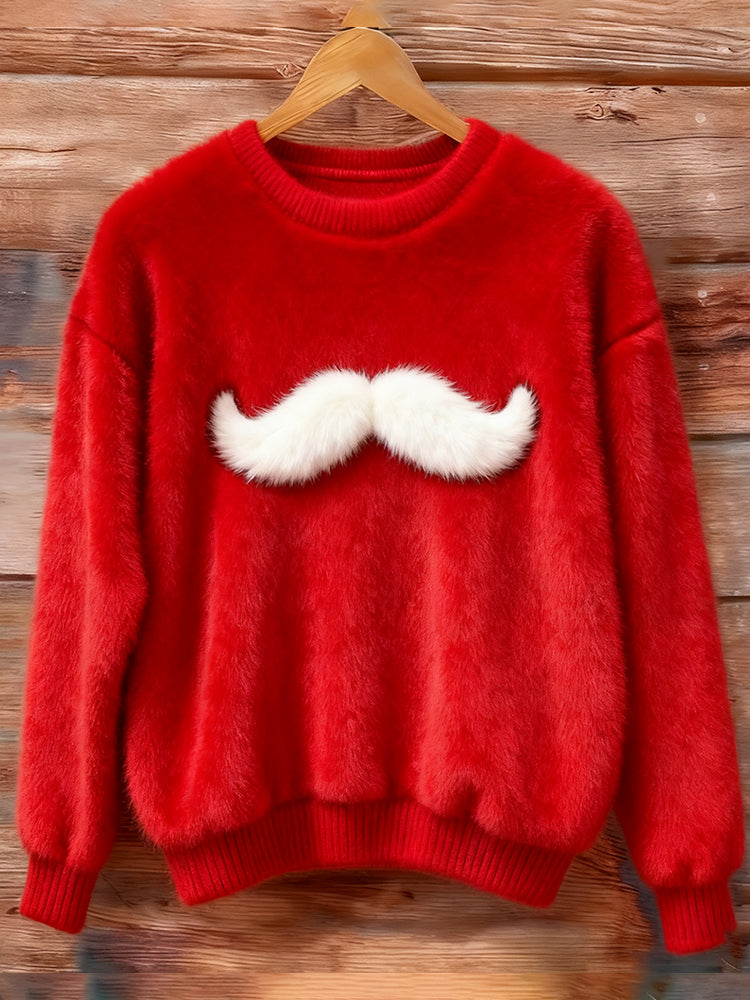 Maglione di Natale con Barba di Babbo Natale Ricamata