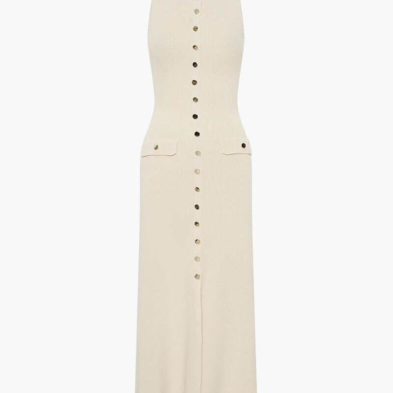 Abito Midi a Costine con Bottoni Dorati