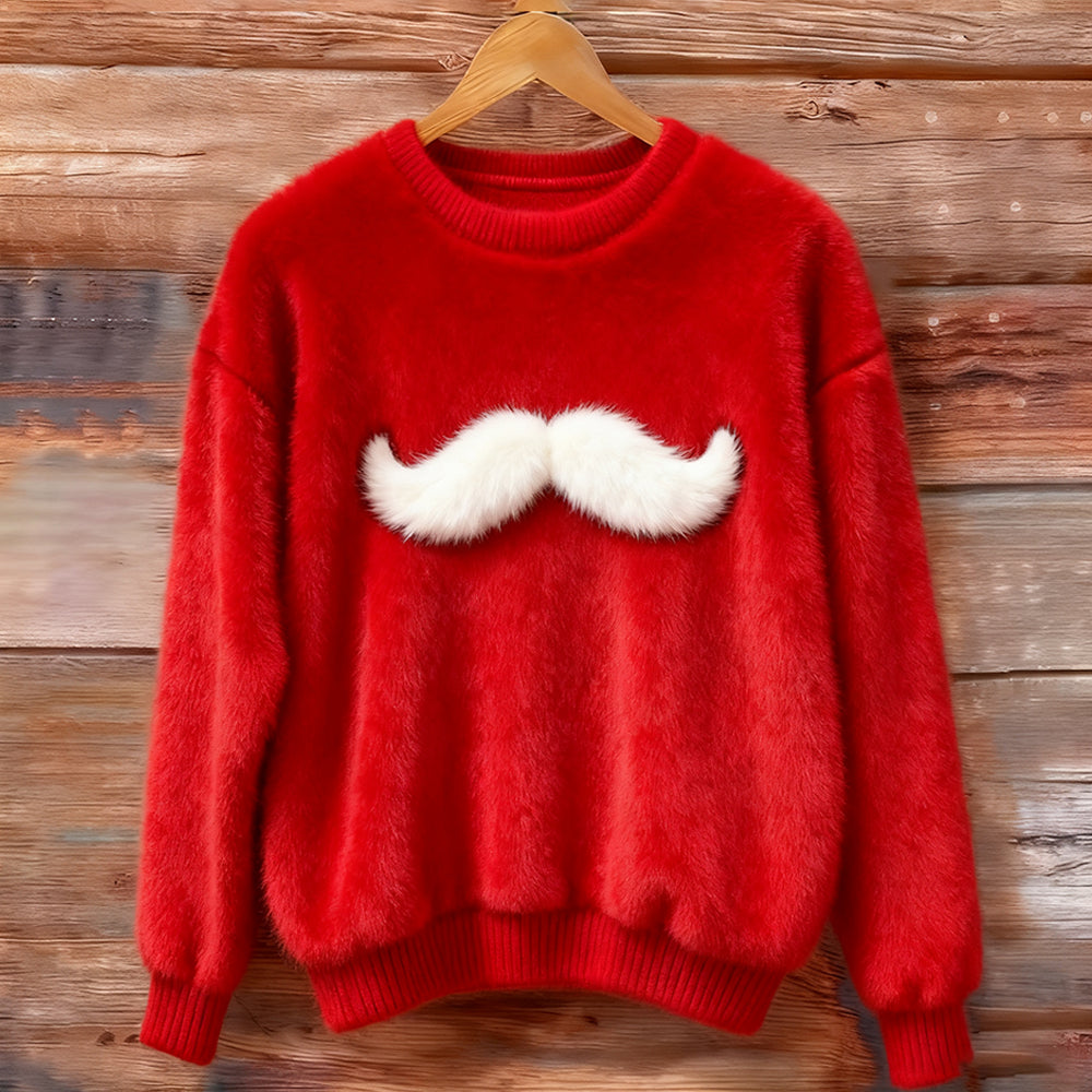 Maglione di Natale con Barba di Babbo Natale Ricamata