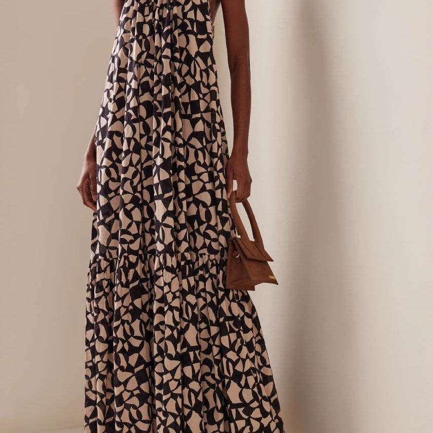 Abito Maxi con Motivo Geometrico