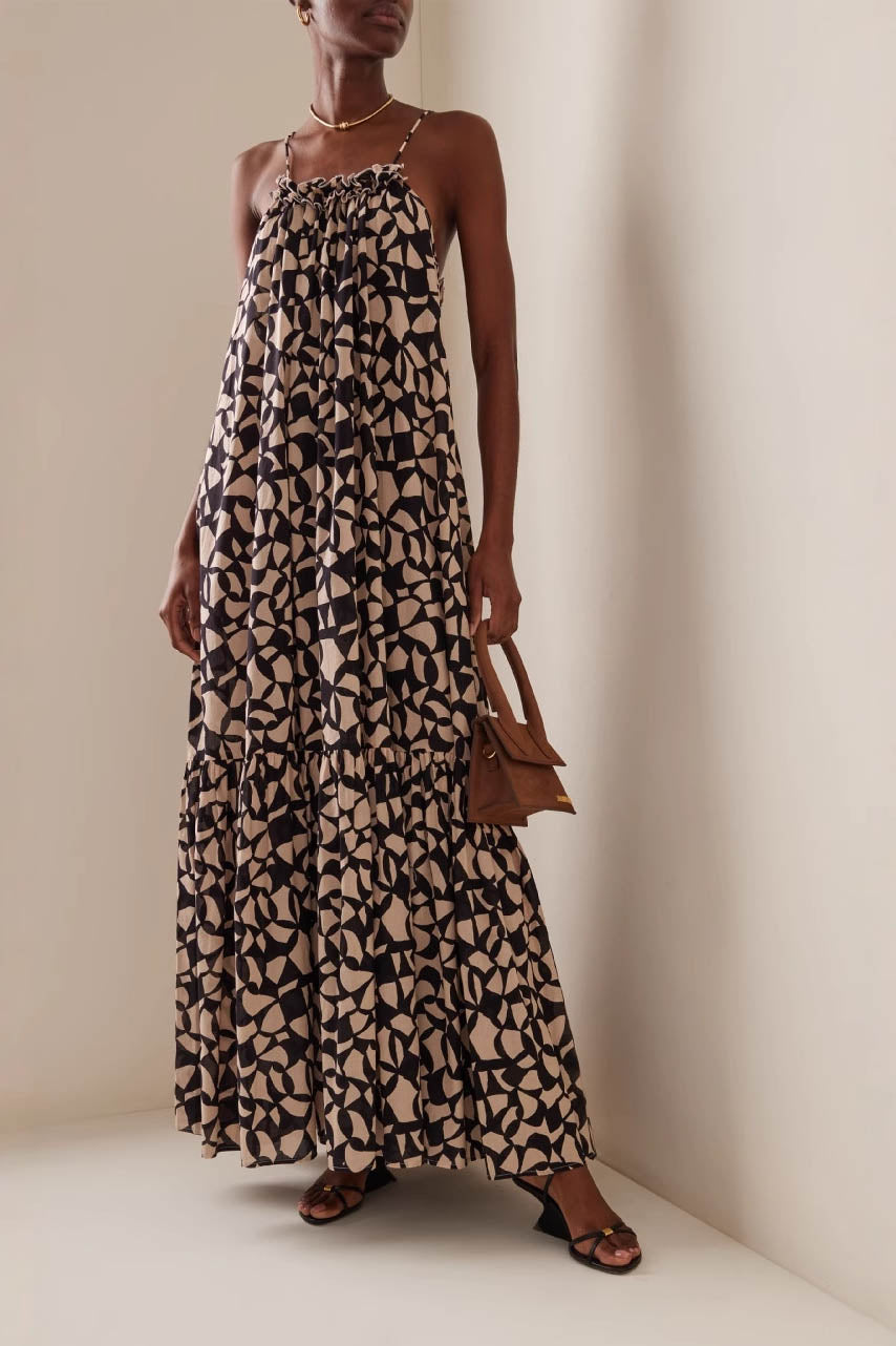 Abito Maxi con Motivo Geometrico