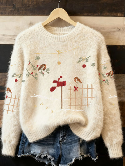 Maglione Pullover Accogliente per Donne con Ricamo di Natale
