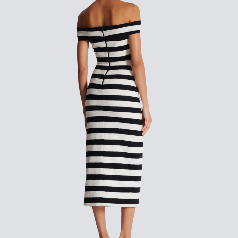 Abito a Righe Bicolore con Bottoni Dorati